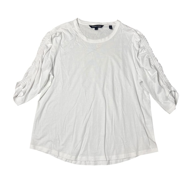Veronica Beard Tops - Veronica Beard White Pima Cotton Ruched Sleeve Crew Neck Tee Shirt XL